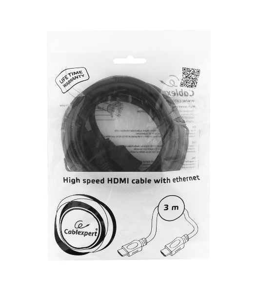 Кабель Cablexpert HDMI CC-HDMI4L-10, 19M/19M, v2.0, серия Light, позол.разъемы, экран, 3м, черный, пакет