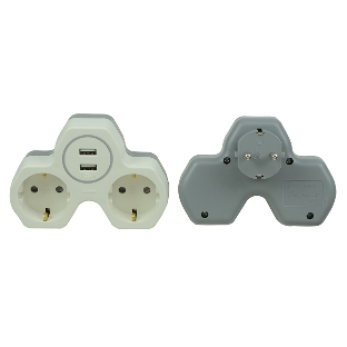 Двойник электрический Rexant 16 А с заземлением и защитными шторками + 2 USB порта, 2,4 А, белый