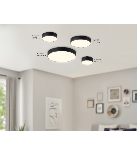 Потолочный светодиодный светильник Ambrella light FV5513 BK черный LED 15W 3000K D120*58 (Без ПДУ)