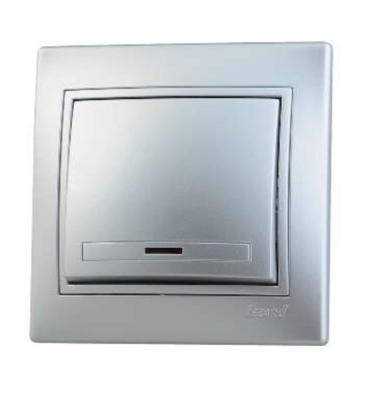 Выключатель 1-кл. СП Мира 10А IP20 с подсветкой метал. сер. LEZARD 701-1010-111