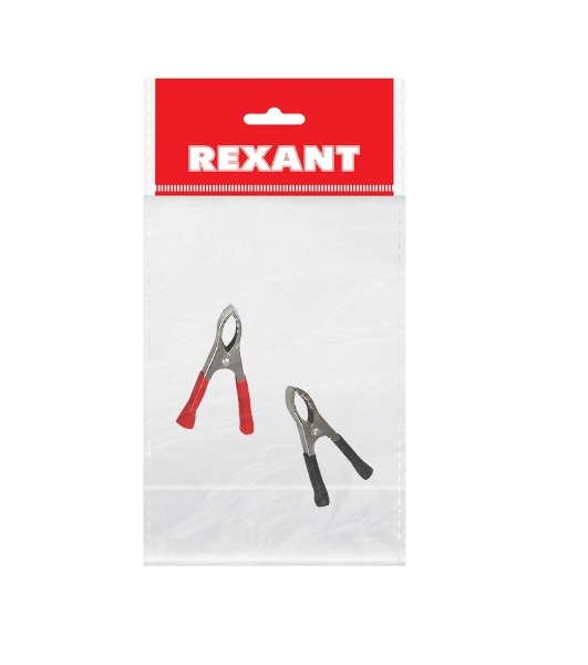 Зажим крокодил Rexant, длина 75 мм, ток 30A, 2 шт., пакет БОПП