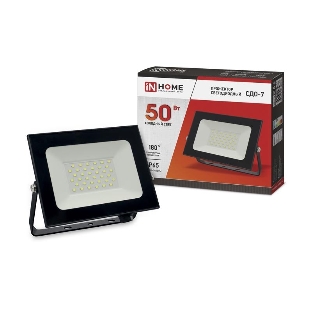 Прожектор светодиодный СДО-7 50Вт 230В 6500К IP65 черный IN HOME 4690612034638