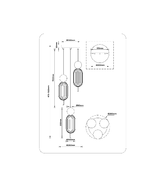 Светильник Ambrella light LH53102/3 BS/GR/FR латунь/серый/белый матовый G9*3 max 28W D260*1525