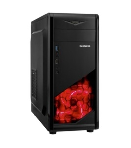 Компьютерный корпус Miditower ExeGate EVO-8227-NPX500 (ATX, БП 500NPX с вент. 12см, 2*USB+1*USB 3.0+HD Audio, черный, 3 вент. RGb, закаленное стекло)