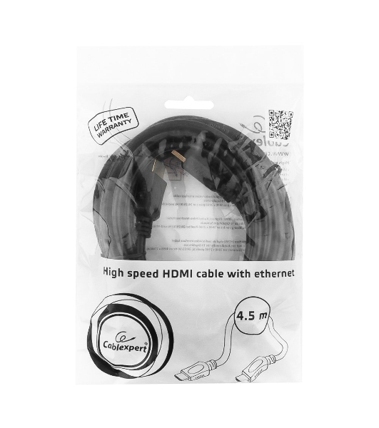 Кабель Cablexpert HDMI CC-HDMI4L-15, 19M/19M, v2.0, серия Light, позол.разъемы, экран, 4.5м, черный, пакет