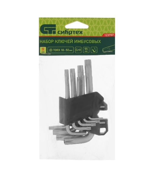 Набор ключей имбусовых Torx-Tempered Сибртех TT10-50, CrV, 9 шт.