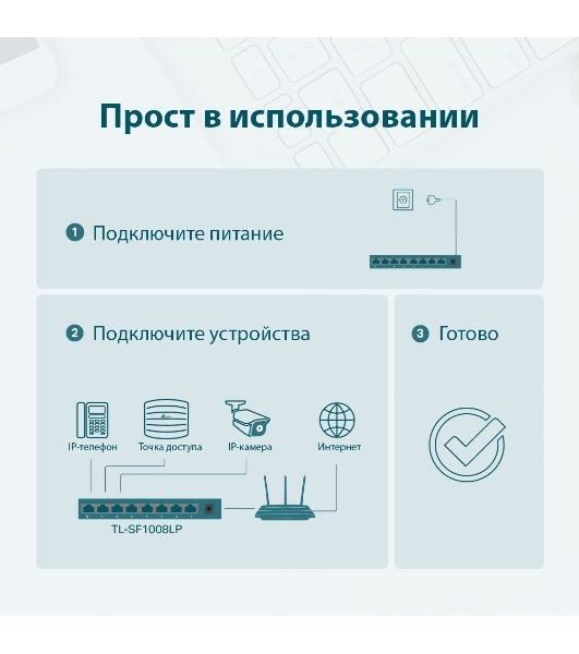 Коммутатор TP-Link 8-Port 10/100Mbps Unmanaged Switch with 4-Port PoE, metal case, desktop mount, PoE budget 41W.