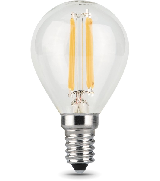 Лампа светодиодная филаментная Gauss Filament 11Вт цок.: E14 шар 220B 4100K св. свеч. белый нейт. (упак.: 10 шт)