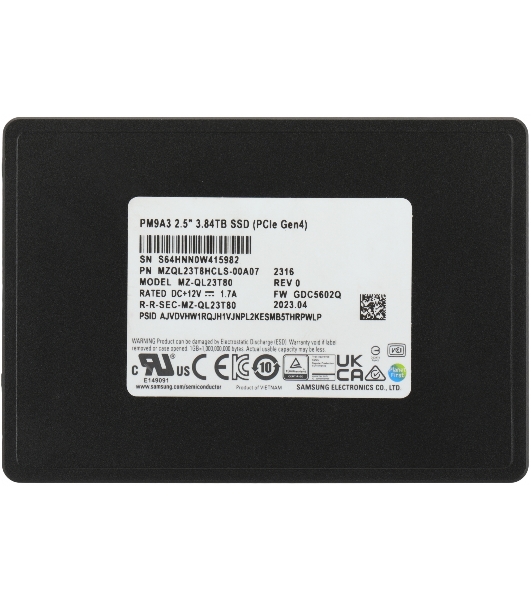 Накопитель SSD Samsung Enterprise, 3.84Tb, PCIe 3.1 x4, 2.5', U.2, NVMe, R/W 3200/2000