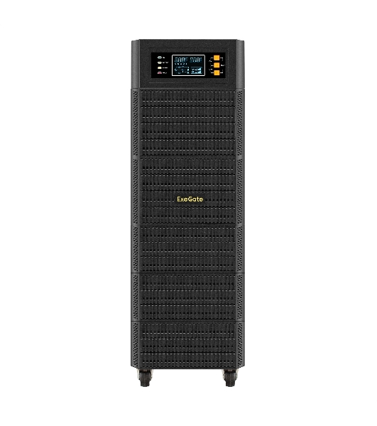 Источник бесперебойного питания On-line ExeGate PowerExpert TL-575-10kVA.240V.LCD.AVR.T.USB.RS232.SNMP 10000VA/10000W, On-Line, PF=1, LCD, клеммы, RS232, USB, SNMP-slot, встроенные батареи 12V 7.2Ah -20шт, возможность подключения до 4 внешних батарейных блоков 240В, Tower, металлический корпус на колесиках, черный