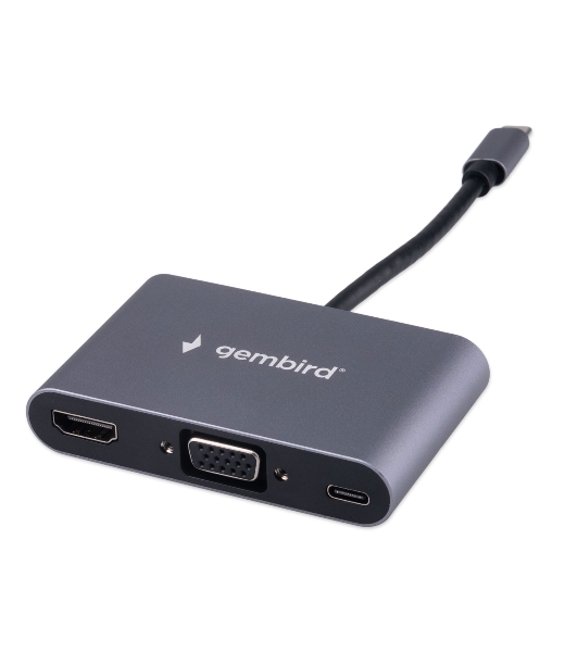 USB-концентратор Gembird UHB-D8, USB Type-C, PD100W, Jack 3,5, HDMI, VGA, USB Type-C