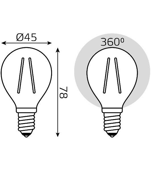 Лампа светодиодная филаментная Gauss Filament 11Вт цок.: E14 шар 220B 4100K св. свеч. белый нейт. (упак.: 10 шт)