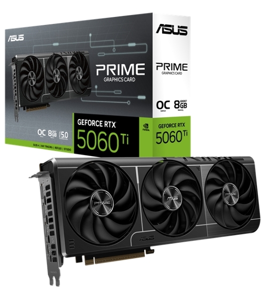 Видеокарта ASUS GeForce RTX 5060 Ti PRIME OC, NVIDIA RTX 5060 Ti, 8 ГБ GDDR7, 128 бит, PCI-e 5.0, 1xHDMI, 3xDP, 2647 МГц