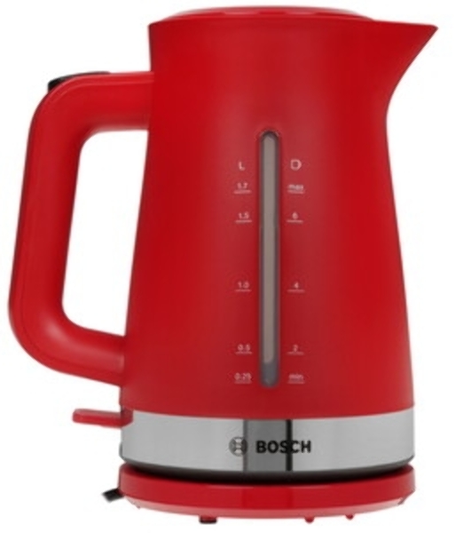 Электрочайник Bosch TWK4M224 красный, 1.7 л, 2200 Вт, скрытый нагревательный элемент