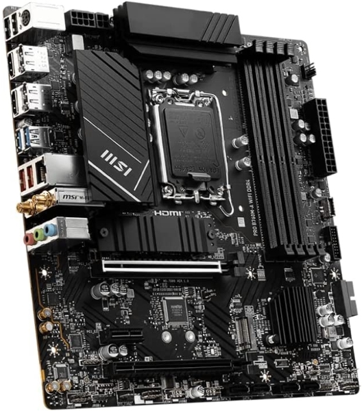 Материнская плата MSI PRO B760M-A WIFI DDR4, LGA 1700, Intel B760, 4xDDR4, 4xSATA, 2xM.2, 1xPCI-E 4.0 x16, 1xPCI-E 4.0 x4, 1xPCI-E x1, 2xHDMI, 2xDP, 1x 2.5Gb LAN, 2xUSB-A 2.0, 2xUSB-A 3.2 Gen 1, 2xUSB-A 3.2 Gen 2, 3x3.5 мм, 7.1, Micro-ATX