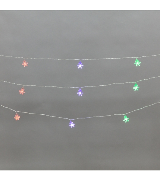 Гирлянда светодиодная Neon-night Снежинки большие 5м, 20LED, IP20, прозрачный провод, свечение мульти (RG/RB), мигание, 230В