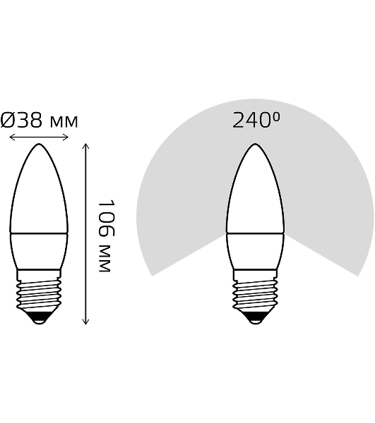 Лампа светодиодная Gauss 103102310 9.5Вт цок.: E27 свеча 220B 6500K св. свеч. бел. хол. (упак.: 10 шт)