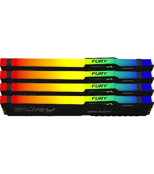 Оперативная память Kingston Fury Beast, DDR5, 128Gb (4x32Gb), 5600MHz, CL40, DIMM, радиатор, RGB, черный