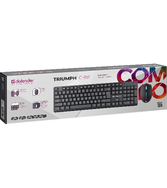 Комплект клавиатура+мышь Defender Triumph C-991 проводной, USB, 1600 DPI, чёрный