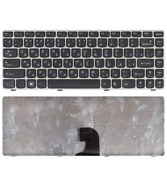 Клавиатура для ноутбука Lenovo IdeaPad Z360 черная с серебристой рамкой