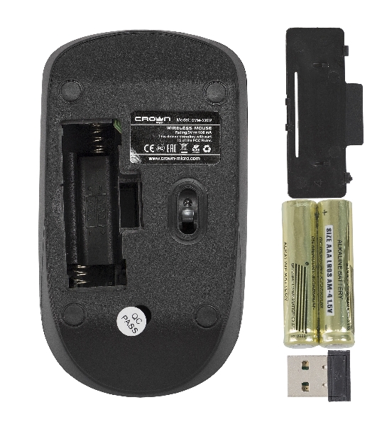 Мышь беспроводная Crown CMM-336W черный, 1600 dpi, радиоканал, USB, кнопки - 4