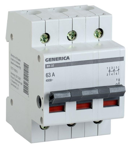 Выключатель нагрузки IEK MNV15-3-063 (мини-рубильник) ВН-32 3Р 63А GENERICA