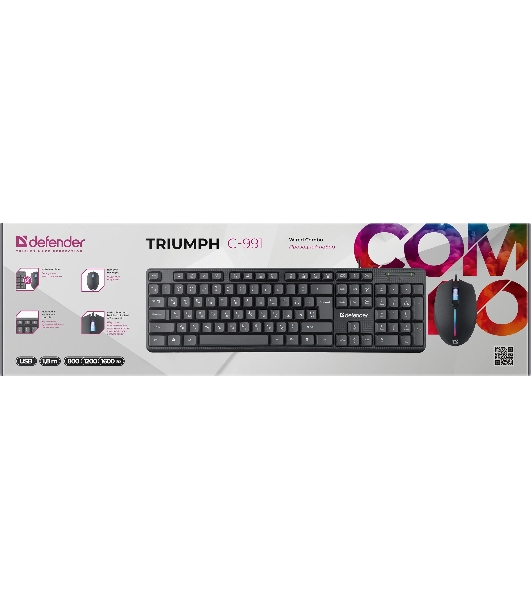 Комплект клавиатура+мышь Defender Triumph C-991 проводной, USB, 1600 DPI, чёрный