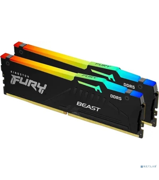 Оперативная память Kingston Fury Beast, DDR5, 64Gb (2x32Gb), 6000MHz, CL30, DIMM, с радиатором, RGb, черный