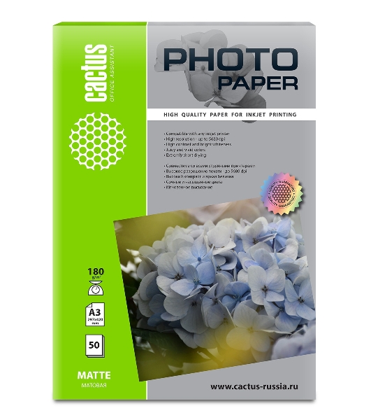 Фотобумага Cactus CS-MA318050 A3/180г/м2/50л./белый матовое для струйной печати