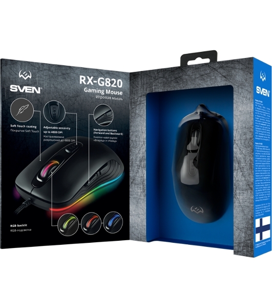Мышь проводная SVEN RX-G820 черный, 4800 dpi, USB, кнопки - 6