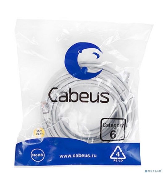 Шнур коммутационный Cabeus, cat.6, экр., F/UTP, RJ45/RJ45, LSZH, AWG24 15м, серый