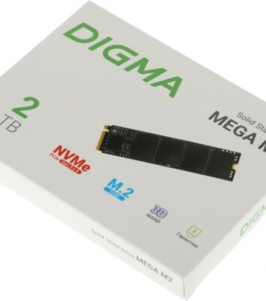 Накопитель SSD Digma Mega M2, 2048 Gb, PCIe 3.0 x4, M.2 2280, NVMe, R/W 3300/3000