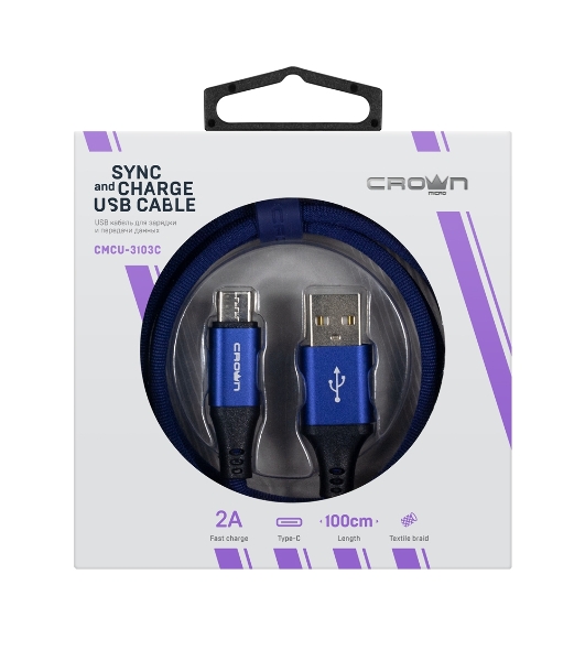 Кабель Crown USB - USB Type-C CMCU-3103C blue