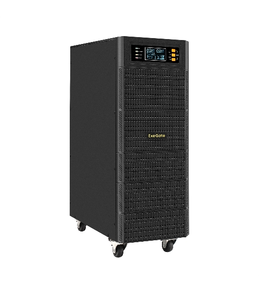 Источник бесперебойного питания On-line ExeGate PowerExpert TL-575-6kVA.240V.LCD.AVR.T.USB.RS232.SNMP 6000VA/6000W, On-Line, PF=1, LCD, клеммы, RS232, USB, SNMP-slot, встроенные батареи 12V 7.2Ah -20шт, возможность подключения до 4 внешних батарейных блоков 240В, Tower, металлический корпус на колесиках, черный