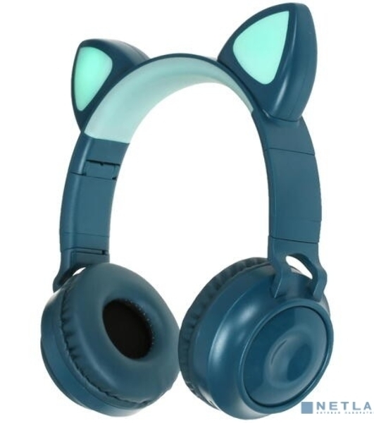 Беспроводные/проводные наушники QUMO Party Cat BT 0028 бирюзовый, накладные, Bluetooth + проводной, кошачьи ушки, до 7 ч
