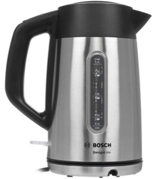 Электрочайник Bosch TWK4P440 черный, 1.7 л, 2400 Вт, скрытый нагревательный элемент