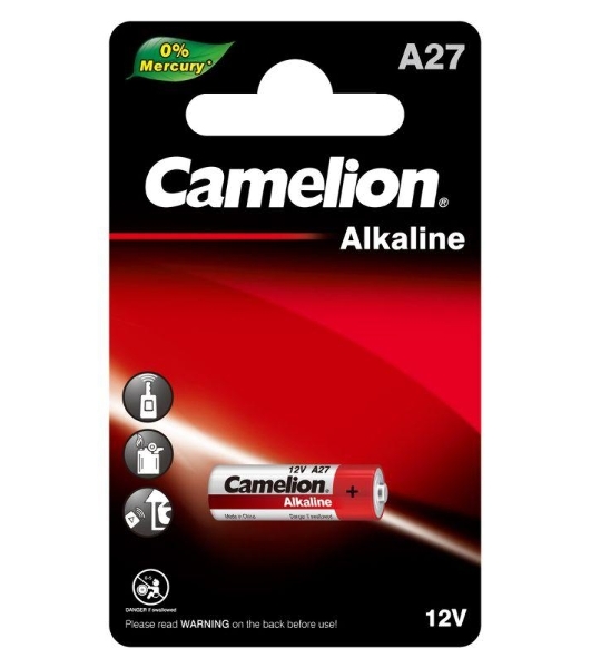 Элемент питания алкалиновый для пультов сигнализаций Camelion LR27A Mercury Free A27-BP1 12В BL-1 (блист.1шт)