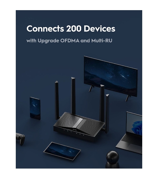 Маршрутизатор Cudy BE3600 Gigabit Dual Band Wi-Fi 7 Mesh Router, Chipset Broadcom, 802.11be/ax/ac/a/b/g/n, 2882Mbps at 5GHz + 688Mbps at 2.4GHz, 5 x 10/100/1000Mbps Ports, 4 x 5dBi fixed antennas, WiFi router/AP/Repeater/WISP Mode, PPTP/L2TP/OpenVPN/WireGuard, MLO, MU-MIMO, Guest network, WPS, DDNS, IPv6, IPTV, WOL, WPA3, TR069/TR098/TR111/TR181, Cudy APP