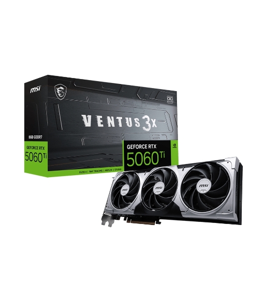 Видеокарта MSI RTX 5060 TI 8G VENTUS 3X OC, NVIDIA RTX 5060 Ti, 8 ГБ GDDR7, 128 бит, PCI-e 5.0, 1xHDMI, 3xDP, 2602 МГц