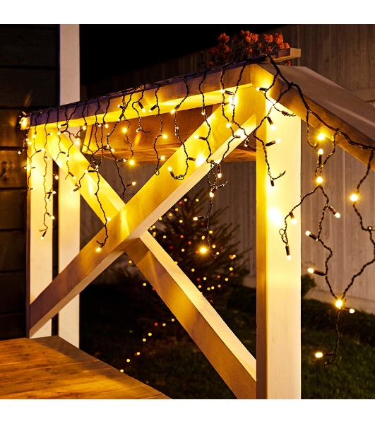 Гирлянда Neon-night Айсикл (бахрома) светодиодный, 2,4 х 0,6 м, черный провод, 230 В, диоды теплый белый, 88 LED