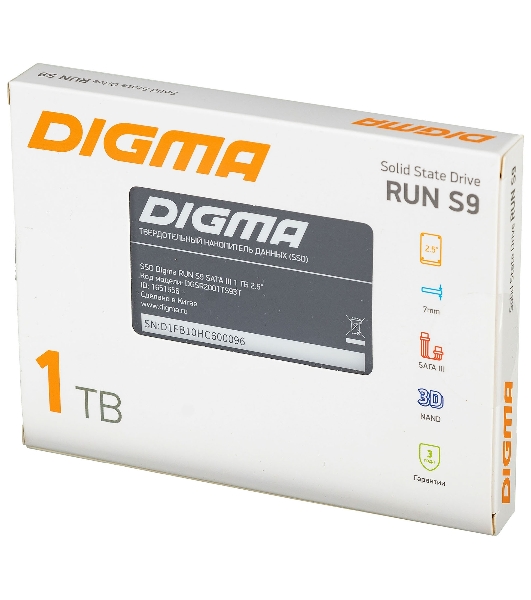 Накопитель SSD Digma Run S9, 1Tb, SATA III, 2.5', без NVMe, R/W 530/495