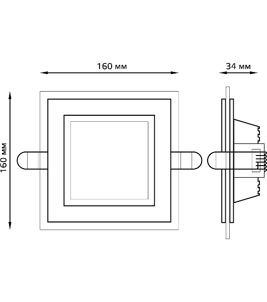 Светильник Glass кв 12W 900lm 3000K 220-240V IP20 монт Ø118х118 160x160x30 с дек стек LED