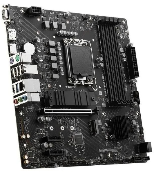 Материнская плата MSI PRO B760M-P DDR4, LGA 1700, Intel B760, 4xDDR4, 4xSATA, 2xM.2, 1xPCIe 4.0 x16, 2xPCIe 3.0 x1, 1xHDMI, 1xDP, 1xVGA, 1x1Gb LAN, 4xUSB-A 2.0, 1xUSB-A 3.2 Gen 1, 1xUSB-C 3.2 Gen 2, 3x3.5 мм, 7.1, mATX