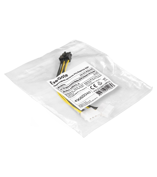 Переходник питания PCI-Express 8pin ExeGate EX-CC-PSU-62 (от 2х разъемов Molex (IDE) блока питания, 0,15м)