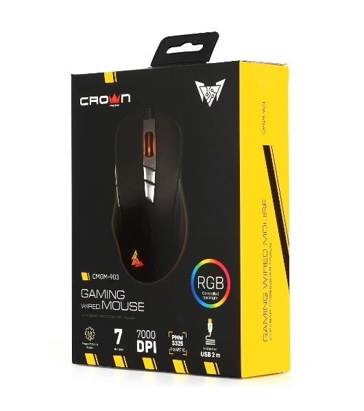 Мышь проводная Crown CMGM-903 черный, 7000 dpi, USB, кнопки - 7