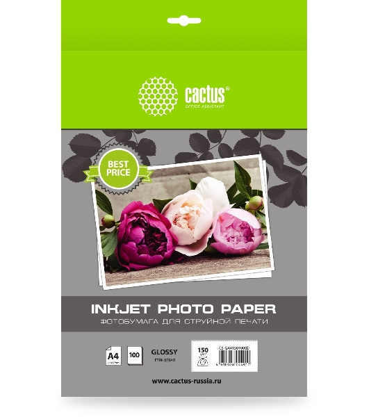 Фотобумага Cactus CS-GA4150100ED A4/150г/м2/100л./белый глянцевое для струйной печати