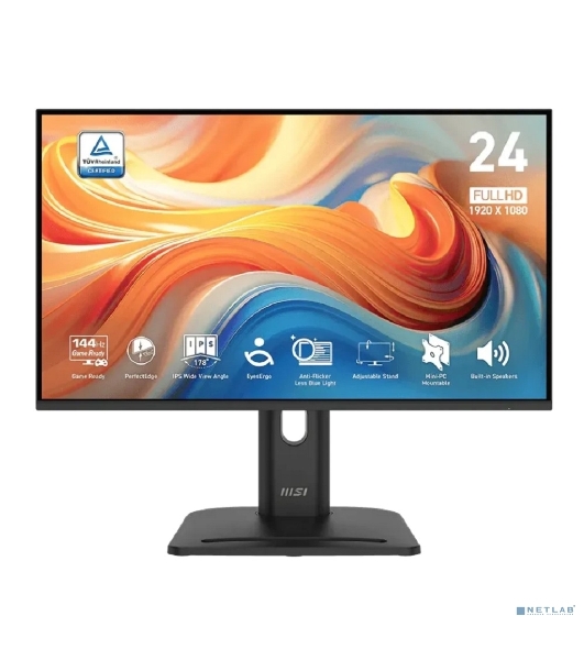 Монитор 24' MSI PRO MP245PG E14 IPS FHD, 144 Гц, 1 мс (MPRT), 16:9, 300 кд/м², HDMI 2.0, DP 1.2a, VGA, встроенные динамики (2x2 Вт), Adaptive-Sync, поворотная подставка, черный