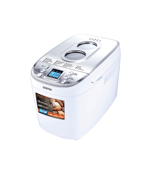 Хлебопечка Centek CT-1415 белый/серебристый, 860 Вт, 1.5 кг, 15 программ