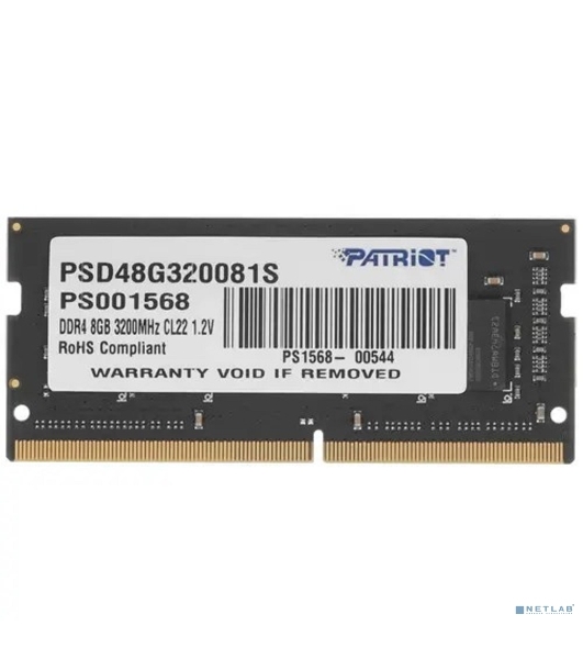 Оперативная память Patriot Signature, DDR4, 8GB (1x8 GB), 3200 MHz, CL22, SO-DIMM