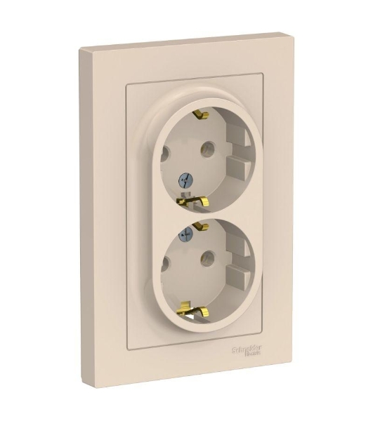 Розетка 2-м AtlasDesign с заземл. 16А в сборе беж. SchE ATN000224